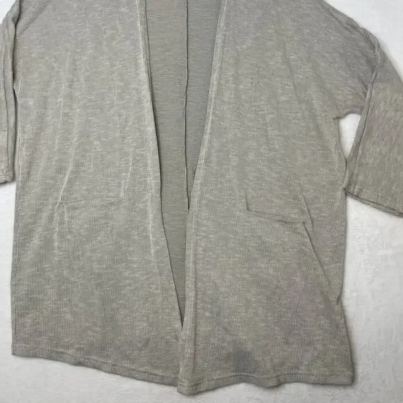 DONNI Anthropologie Gray Rib Knit Cotton Kimono Open Cardigan Robe Loungewear - Picture 2 of 5